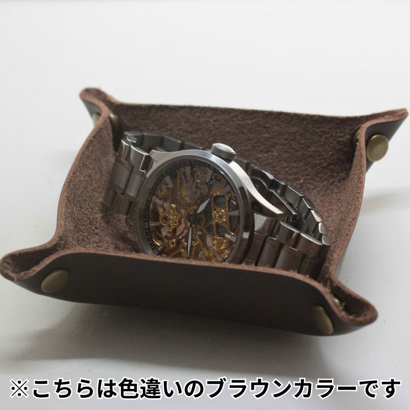 正美堂オリジナル 牛革(本革)トレイ/13センチ×13センチ/　キャメル