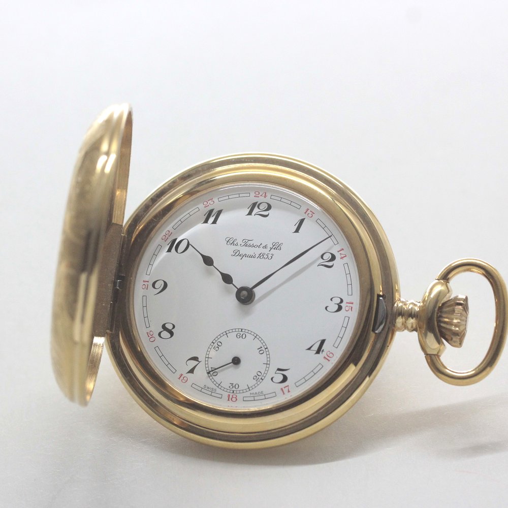 1853年創業のスイスブランド、ティソのナポレオンタイプ懐中時計 絶版モデルのティソ（TISSOT）　ハーフハンター懐中時計　tissot-1036