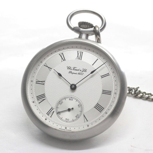 絶版モデルのティソ（TISSOT）/ ヴィンテージウォッチ / シルバーカラーオープンフェイス /ローマン数字/ 手巻き式 / 懐中時計 / tissot-1040