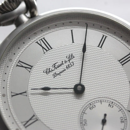 絶版モデルのティソ（TISSOT）/ ヴィンテージウォッチ / シルバーカラーオープンフェイス /ローマン数字/ 手巻き式 / 懐中時計 / tissot-1040