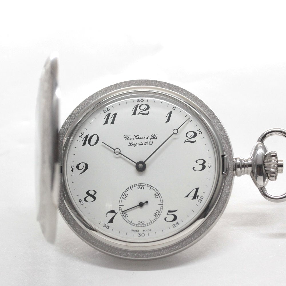 絶版モデルのティソ（TISSOT）/ ヴィンテージウォッチ / シルバーカラー ハンターケース /アラビア数字/ 手巻き式 / 懐中時計 / tissot-1041