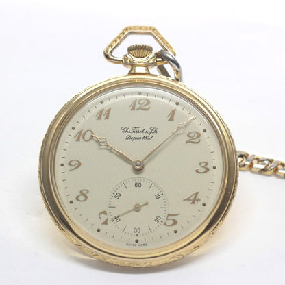 絶版モデルのティソ / TISSOT / ヴィンテージウォッチ / ゴールドカラー/ オープンフェイス懐中時計 / 手巻き式 / tissot-1044