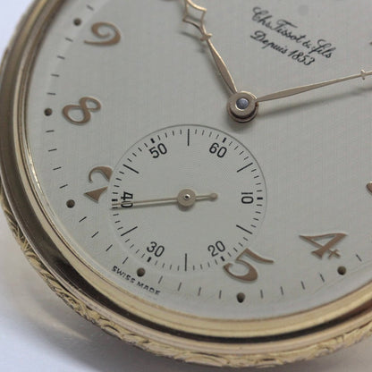 絶版モデルのティソ / TISSOT / ヴィンテージウォッチ / ゴールドカラー/ オープンフェイス懐中時計 / 手巻き式 / tissot-1044