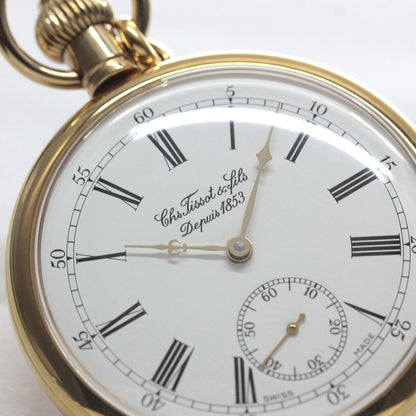絶版モデルのティソ（TISSOT）/ ヴィンテージウォッチ / ゴールドカラーオープンフェイス / ローマン数字/ 手巻き式 / 懐中時計 / tissot-1048