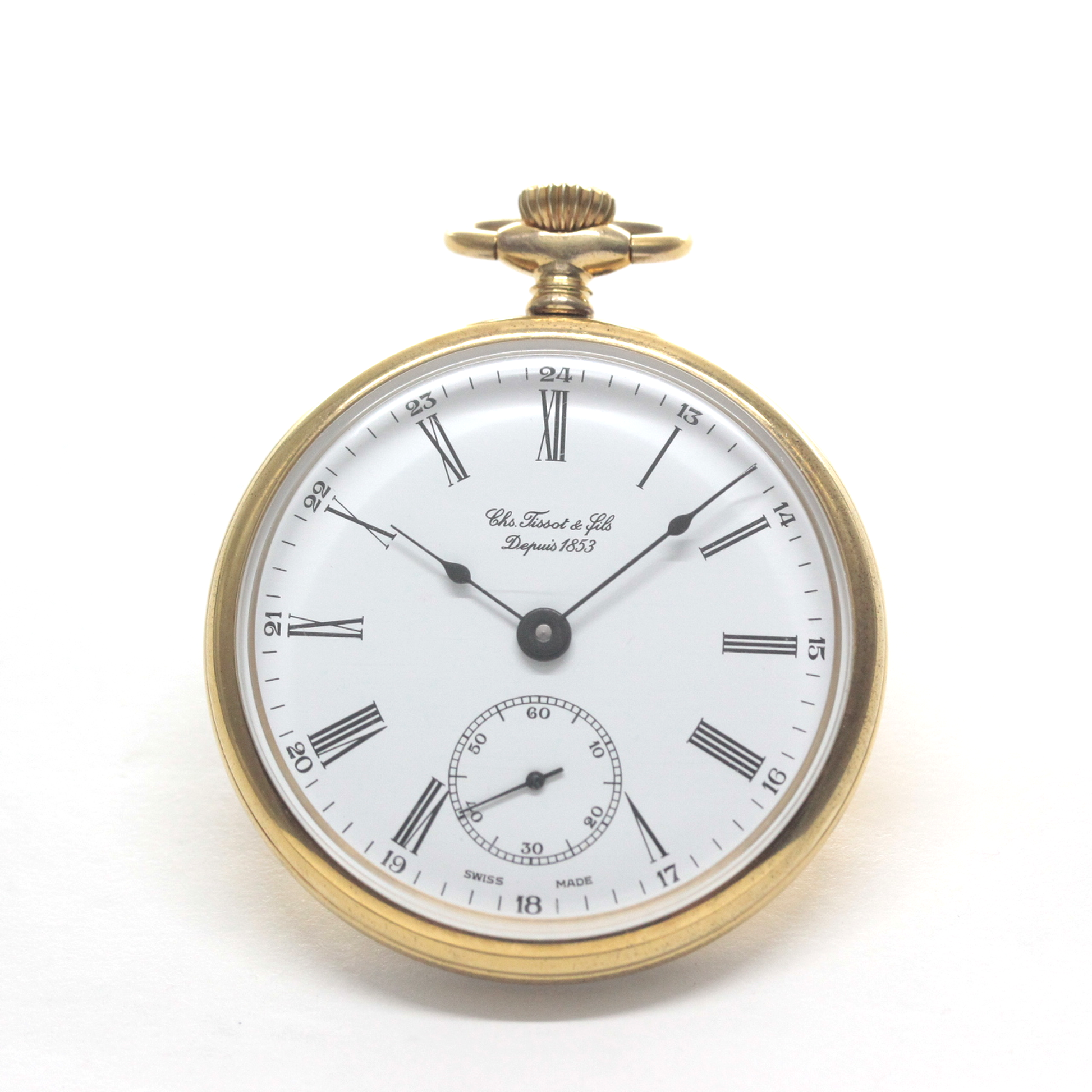 絶版モデルのティソ / TISSOT / ヴィンテージウォッチ / オープンフェイス / ローマン数字 / 手巻き式 / 懐中時計 / tissot-1051　正面