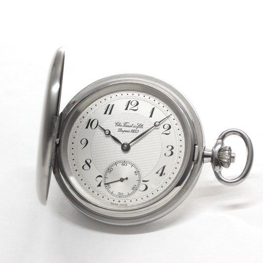絶版モデルのティソ（TISSOT）/ ヴィンテージウォッチ / シルバーカラー ハンターケース /アラビア数字/ 手巻き式 / 懐中時計 / tissot-1052