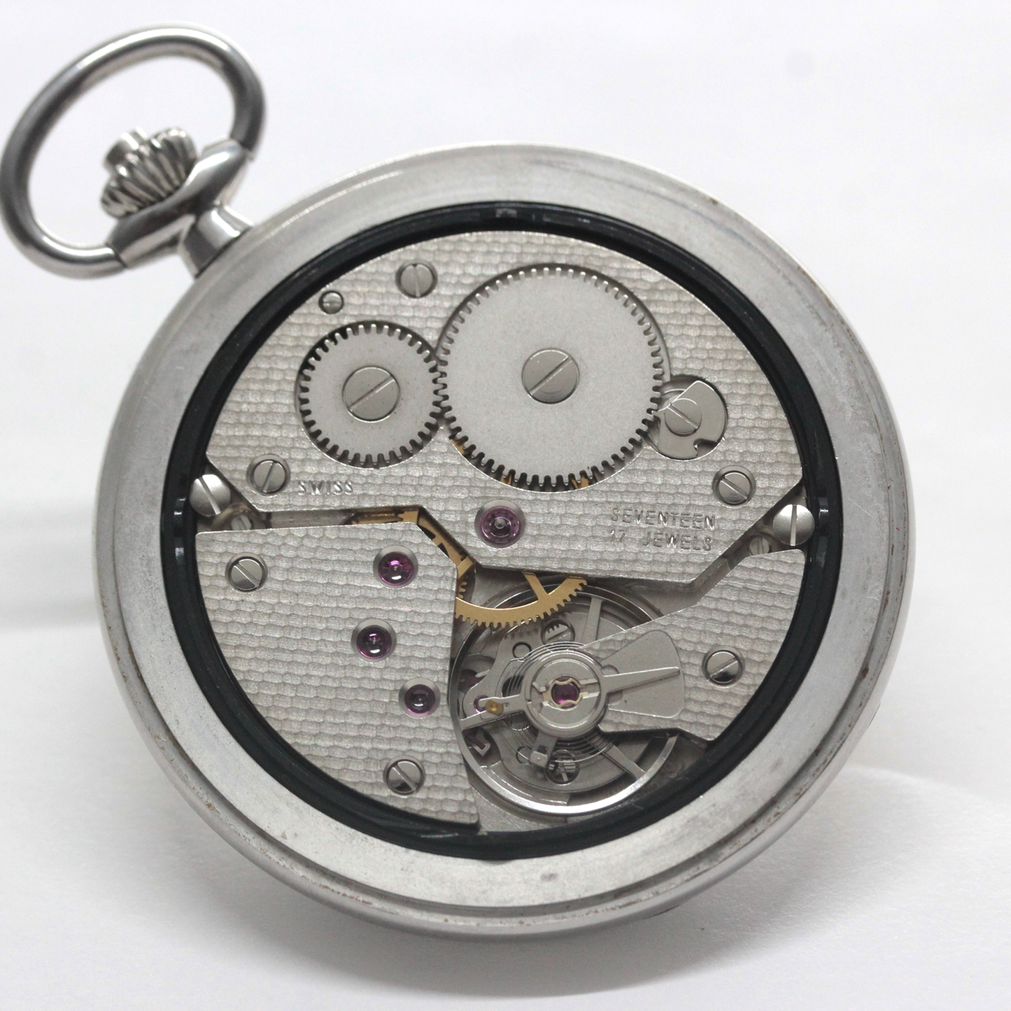 絶版モデルのティソ（TISSOT）/ ヴィンテージウォッチ / シルバーカラー ハンターケース /アラビア数字/ 手巻き式 / 懐中時計 / tissot-1052　ムーブメント