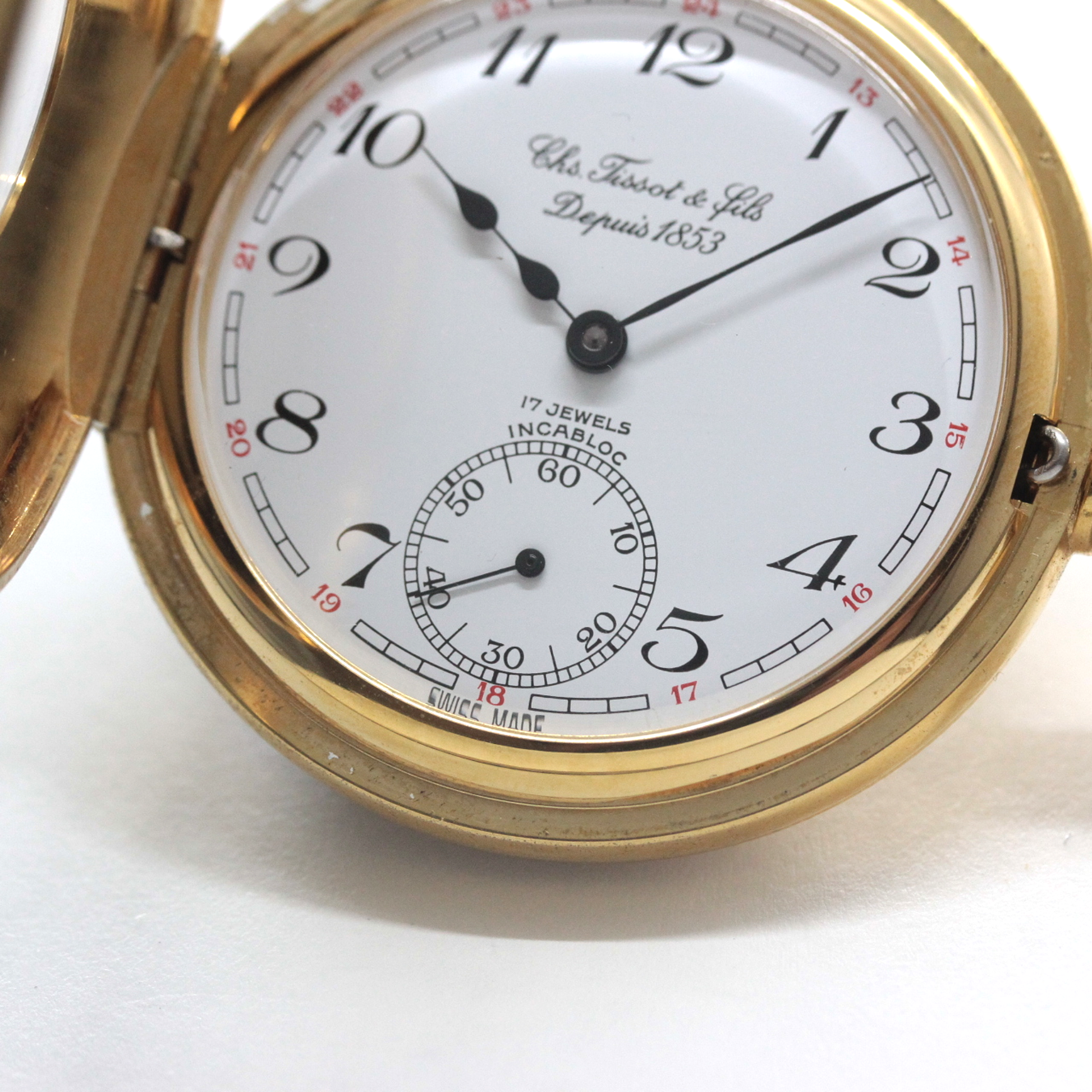 1853年創業のスイスブランド、ティソのナポレオンタイプ懐中時計 絶版モデルのティソ（TISSOT）　ハーフハンター懐中時計　tissot-1057　スモールセコンド