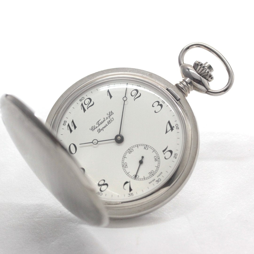 絶版モデルのティソ / TISSOT /シルバーカラー/アラビア数字/ハンター 懐中時計 /ヴィンテージ / tissot-1058　文字盤