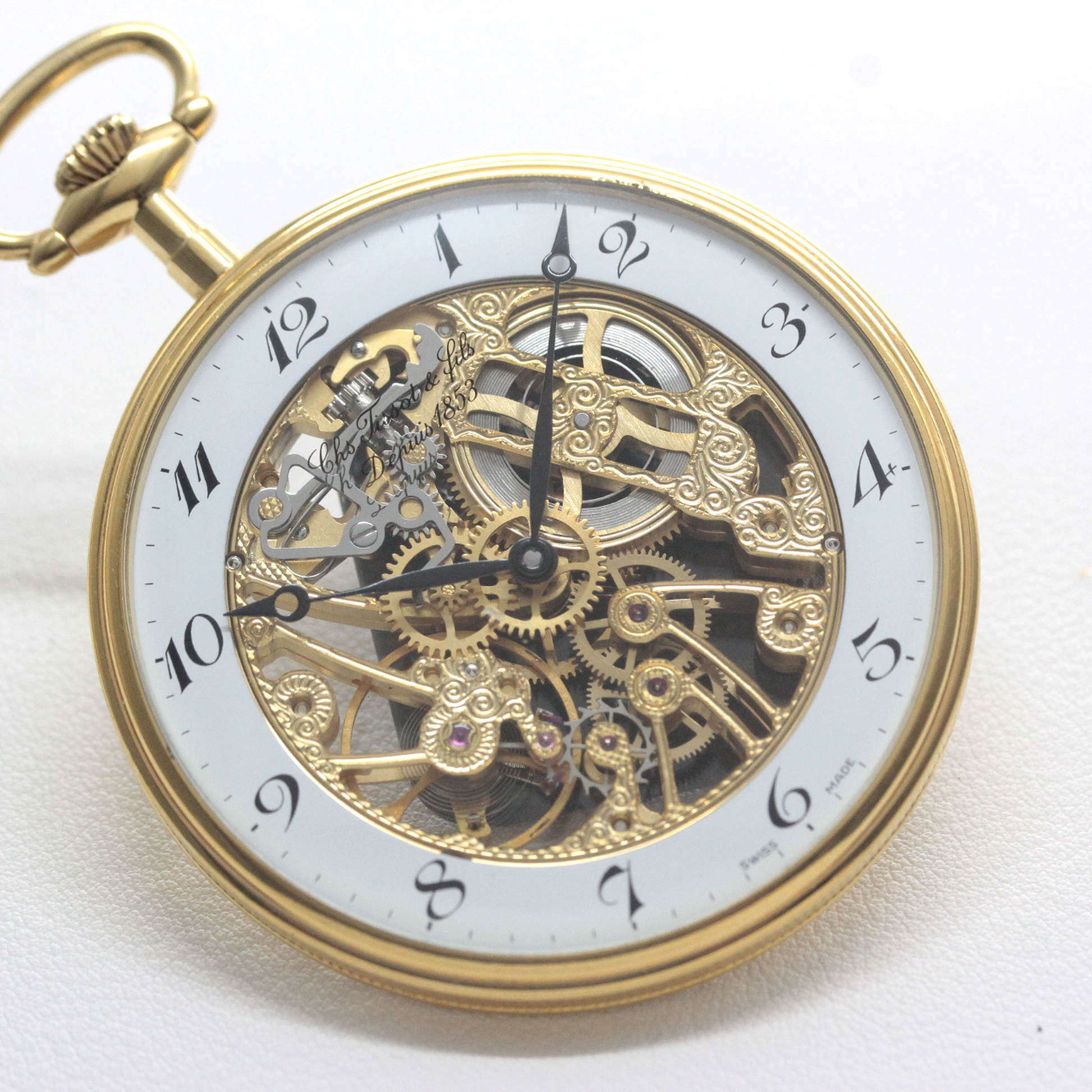 絶版モデルのティソ / TISSOT /ゴールドカラー/アラビア数字/スケルトン 懐中時計 /ヴィンテージ /tissot-1063