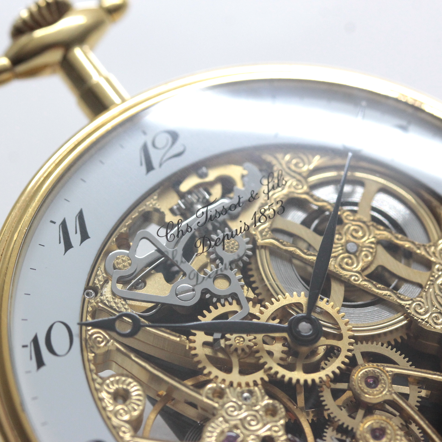 絶版モデルのティソ / TISSOT /ゴールドカラー/アラビア数字/スケルトン 懐中時計 /ヴィンテージ /tissot-1063