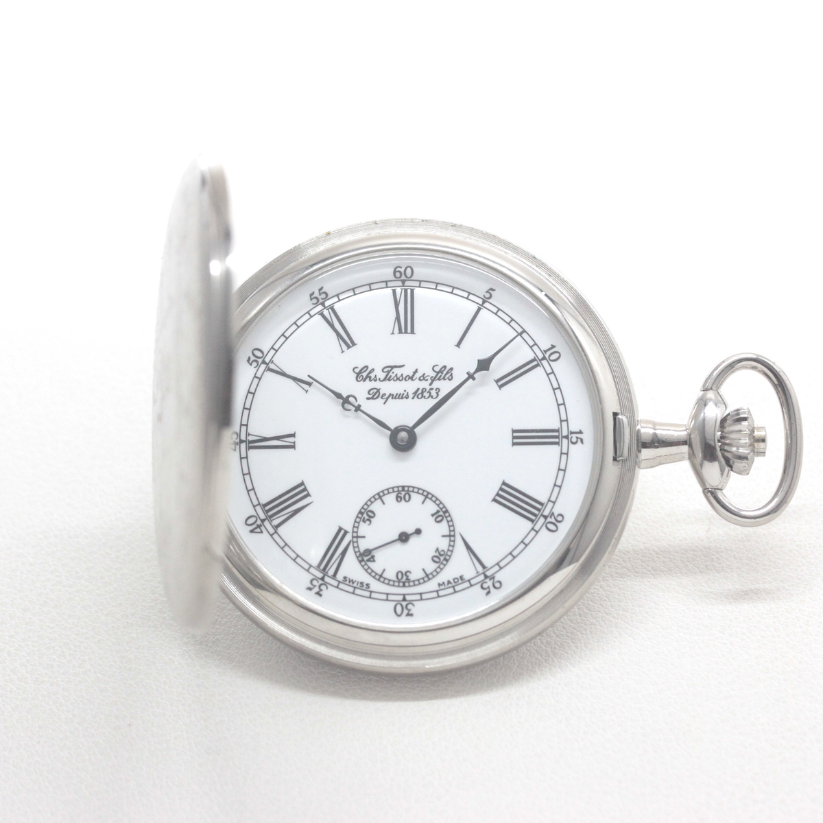 ティソ(TISSOT) ヴィンテージ 絶版モデル 手巻き式 ハンターケース シルバーカラー tissot-1068 時計正面